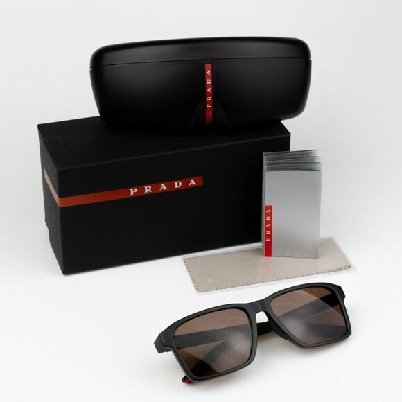 NEW Prada Linea Rossa PS05YS DG050A Black Rubber Brown Unisex Sunglasses - Picture 2 of 10